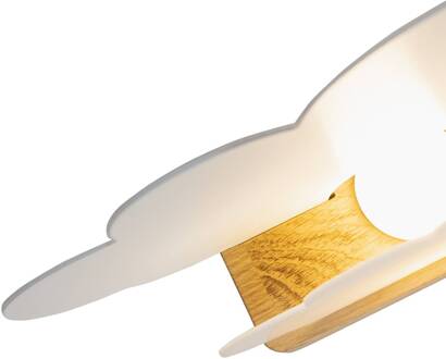 LED tafellamp Wölkchen, wit, hout, 3000 K, dimbaar wit, licht hout