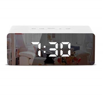 Led Temperatuur Display Digitale Spiegel Wekker Met Snooze Tijd Verstelbare Helderheid Voor Slaapkamer Kantoor wit