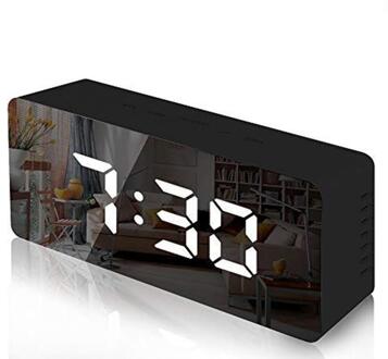 Led Temperatuur Display Digitale Spiegel Wekker Met Snooze Tijd Verstelbare Helderheid Voor Slaapkamer Kantoor zwart