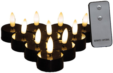 LED theelichtjes - 10x st - zwart - D3,5 x H1,5 cm