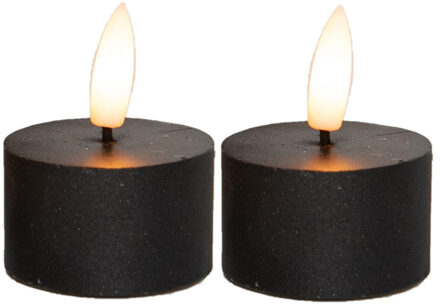 LED theelichtjes - 2x st - zwart - D4 x H5 cm
