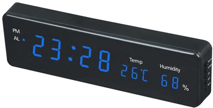 LED Tijd Kalender Temperatuur Bureau Tafel Klokken EU Plug Digitale Wandklok Grote Elektronische LED Muur Horloge Vochtigheid Display Thuis Blauw