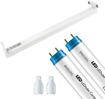 LED TL Armatuur met T8 Buis - Aigi Dybolo - 60cm Dubbel - Philips - CorePro LEDtube EM 865 - 16W - Helder/Koud Wit 6500K