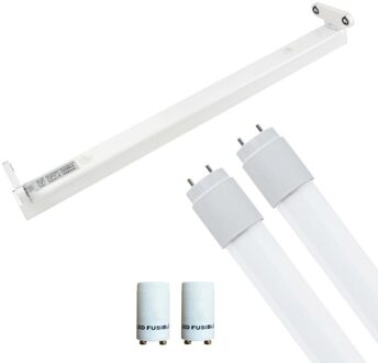 LED TL Armatuur met T8 Buis Incl. Starter - Aigi Dybolo - 60cm Dubbel - 16W - Helder/Koud Wit 6400K - Beschermingsgraad