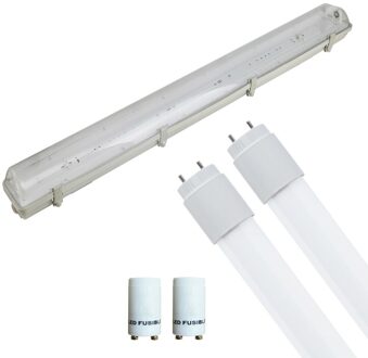 LED TL Armatuur met T8 Buis Incl. Starter - Aigi Hari - 120cm Dubbel - 32W - Helder/Koud Wit 6400K - Waterdicht IP65