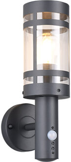 LED Tuinverlichting - Buitenlamp - Wandlamp - Trion Paulo - E27 Fitting - Bewegingssensor - Antraciet - Metaal Grijs