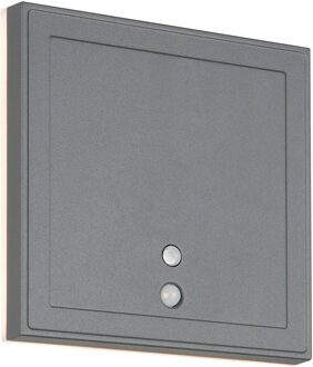 LED Tuinverlichting - Trion Argo - Wandlamp Buitenlamp - 1 Lichtpunt van 2 Watt - Warm Wit 3000K - Schemeringsensor - Bewegingssensor - Op Batterijen - Vierkant - Antraciet - Aluminium