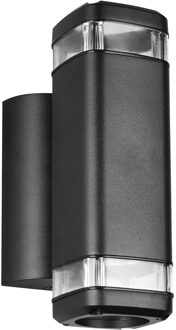 LED Tuinverlichting - Trion Barcas - Wandlamp Buitenlamp - 2 Lichtpunten tot 10 Watt - GU10-fitting - Lichtpunt Boven en Onder - IP44 - Mat Zwart - Gegoten Aluminium