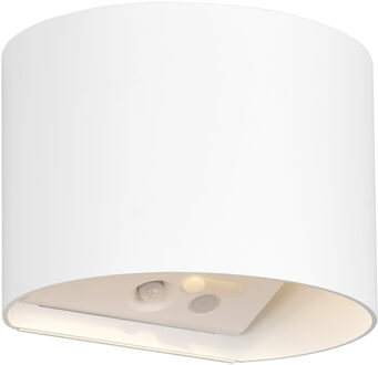 LED Tuinverlichting - Trion Elan - Wandlamp Buitenlamp - 2 Lichtpunten Boven en Onder van 1 Watt - Warm Wit 3000K - Bewegingssensor - Op Batterijen - Halfrond - Mat Wit - Kunststof