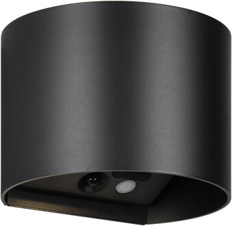 LED Tuinverlichting - Trion Elan - Wandlamp Buitenlamp - 2 Lichtpunten Boven en Onder van 1 Watt - Warm Wit 3000K - Bewegingssensor - Op Batterijen - Halfrond - Mat Zwart - Kunststof