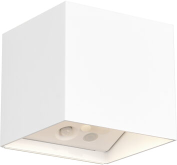 LED Tuinverlichting - Trion Elan - Wandlamp Buitenlamp - 2 Lichtpunten Boven en Onder van 1 Watt - Warm Wit 3000K - Bewegingssensor - Op Batterijen - Vierkant - Mat Wit - Kunststof