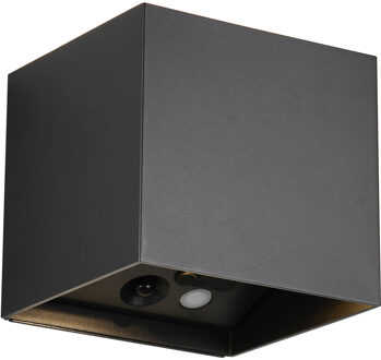 LED Tuinverlichting - Trion Elan - Wandlamp Buitenlamp - 2 Lichtpunten Boven en Onder van 1 Watt - Warm Wit 3000K - Bewegingssensor - Op Batterijen - Vierkant - Mat Zwart - Kunststof