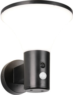 LED Tuinverlichting - Trion Skand - Wandlamp Buitenlamp - 1 Lichtpunt van 3.5 Watt - Natuurlijk Wit 4000K - Schemeringsensor - Bewegingssensor - IP44 - Mat Zwart - Kunststof