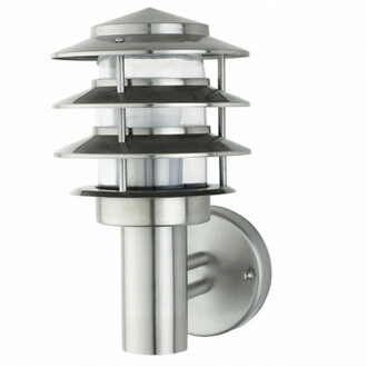 LED Tuinverlichting - Wandlamp Buiten - Kayo 2 - E27 Fitting - Rond - RVS - Philips - CorePro LEDbulb 827 A60 - 8W - Zilverkleurig