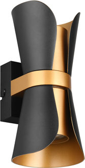 LED Tuinverlichting - Wandlamp Buitenlamp - Trion Ato - Lichtpunt Boven en Onder - GU10 Fitting - IP20 - Zwart/Goud - Metaal