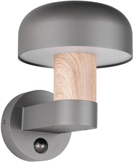 LED Tuinverlichting - Wandlamp Buitenlamp - Trion Freek - E27 Fitting - Rond - IP54 - Bewegingssensor - Hout/Grijs- Aluminium