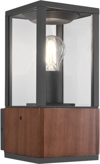 LED Tuinverlichting - Wandlamp Buitenlamp - Trion Garinola - E27 Fitting - Rechthoek - Houtkleur - Natuur Hout Bruin