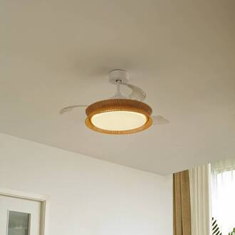 LED-ventilator Lineta, wit, kabel, Ø 103 cm, stil bruin, wit