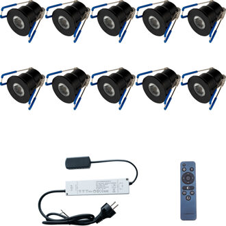 LED Veranda Spot Complete Set - Velvalux - 10 Stuks - 3W - Warm Wit 3000K - Dimbaar - Waterdicht IP65 - Inbouw - Rond - Zwart