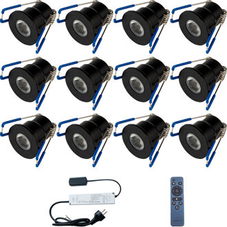 LED Veranda Spot Complete Set - Velvalux - 12 Stuks - 3W - Warm Wit 3000K - Dimbaar - Waterdicht IP65 - Inbouw - Rond - Zwart