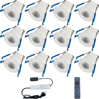 LED Veranda Spot Complete Set - Velvalux - 12 Stuks - 3W - Warm Wit 3000K - Dimbaar - Waterdicht IP65 - Inbouw - Rond