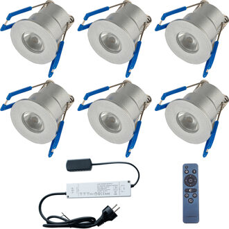 LED Veranda Spot Complete Set - Velvalux - 6 Stuks - 3W - Warm Wit 3000K - Dimbaar - Waterdicht IP65 - Inbouw - Rond - Zilverkleurig