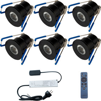 LED Veranda Spot Complete Set - Velvalux - 6 Stuks - 3W - Warm Wit 3000K - Dimbaar - Waterdicht IP65 - Inbouw - Rond - Zwart