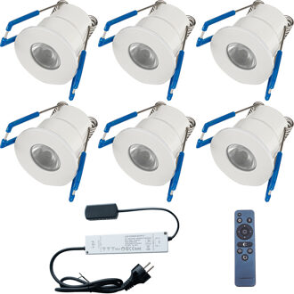 LED Veranda Spot Complete Set - Velvalux - 6 Stuks - 3W - Warm Wit 3000K - Dimbaar - Waterdicht IP65 - Inbouw - Rond