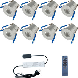 LED Veranda Spot Complete Set - Velvalux - 8 Stuks - 3W - Warm Wit 3000K - Dimbaar - Waterdicht IP65 - Inbouw - Rond - Zilverkleurig