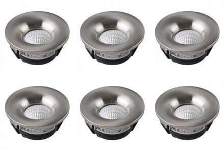 LED Veranda Spot Verlichting 6 Pack - Inbouw Rond 3W - Natuurlijk Wit 4200K - Mat Chroom Aluminium - Ø48.5mm Zilverkleurig