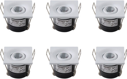 LED Veranda Spot Verlichting 6 Pack - Inbouw Vierkant 1W - Natuurlijk Wit 4200K - Mat Wit Aluminium - 40mm