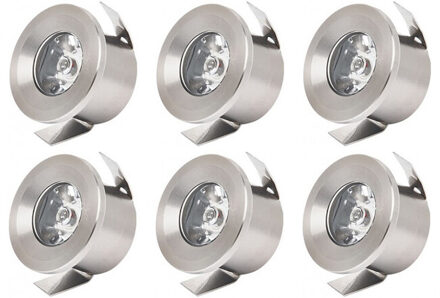 LED Veranda Spot Verlichting 6 Pack - Mony - Inbouw Rond 1W - Natuurlijk Wit 4200K - Mat Chroom Aluminium - Ø33mm Zilverkleurig