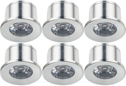 LED Veranda Spot Verlichting 6 Pack - Velvalux - 1W - Natuurlijk Wit 4000K - Inbouw - Dimbaar - Rond - Mat Zilver - Zilverkleurig