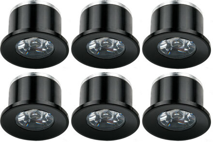 LED Veranda Spot Verlichting 6 Pack - Velvalux - 1W - Natuurlijk Wit 4000K - Inbouw - Dimbaar - Rond - Mat Zwart