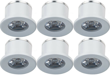 LED Veranda Spot Verlichting 6 Pack - Velvalux - 1W - Warm Wit 3000K - Inbouw - Dimbaar - Rond - Mat Wit - Aluminium