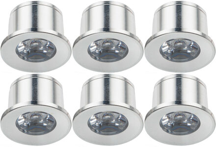 LED Veranda Spot Verlichting 6 Pack - Velvalux - 1W - Warm Wit 3000K - Inbouw - Dimbaar - Rond - Mat Zilver - Aluminium Zilverkleurig