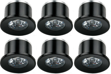 LED Veranda Spot Verlichting 6 Pack - Velvalux - 1W - Warm Wit 3000K - Inbouw - Dimbaar - Rond - Mat Zwart - Aluminium