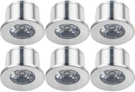 LED Veranda Spot Verlichting 6 Pack - Velvalux - 1W - Warm Wit 3000K - Inbouw - Rond - Mat Zilver - Aluminium - Ø31mm Zilverkleurig