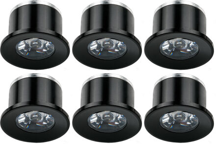 LED Veranda Spot Verlichting 6 Pack - Velvalux - 1W - Warm Wit 3000K - Inbouw - Rond - Mat Zwart - Aluminium - Ø31mm