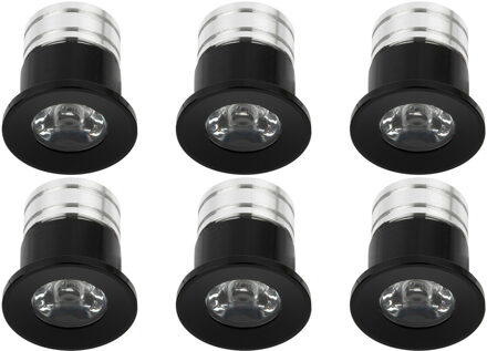 LED Veranda Spot Verlichting 6 Pack - Velvalux - 3W - Warm Wit 3000K - Inbouw - Dimbaar - Rond - Mat Zwart - Aluminium