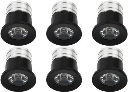 LED Veranda Spot Verlichting 6 Pack - Velvalux - 3W - Warm Wit 3000K - Inbouw - Rond - Mat Zwart - Aluminium - Ø31mm