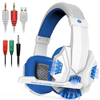 Led Verlichting Gaming Headset Voor Pc Computer Stereo Surround Sound Noise Cancelling Wired Gamer Hoofdtelefoon Met Microfoon Auriculares wit