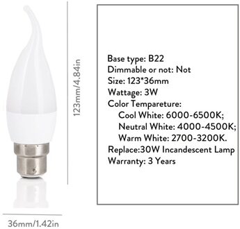 LED Vlam Kroonluchter Lamp 3W E12 E14 B22 E26 E27 Kaars 2835 SMD SMD Velas Decorativas Home Verlichting Vervangen 30W Halogeen Lampen B22 / Cold wit