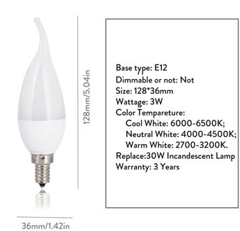 LED Vlam Kroonluchter Lamp 3W E12 E14 B22 E26 E27 Kaars 2835 SMD SMD Velas Decorativas Home Verlichting Vervangen 30W Halogeen Lampen E12 / Cold wit