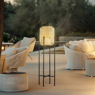 LED vloerlamp Adebi, zwart, bamboe, Ø32,5cm natuurlijk bamboe, zwart