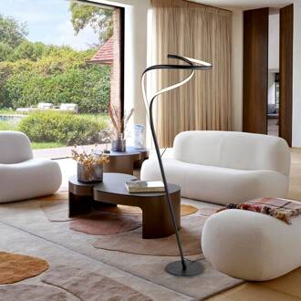 LED vloerlamp Danza, dimmer, mat zwart, metaal, aluminium zwart mat