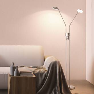 LED vloerlamp Dent, CCT, 2-lamps, nikkel mat nikkel, chroom, wit