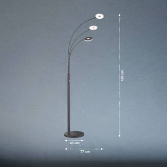 LED vloerlamp Dent, zwart, 185 cm, metaal, CCT, 3-lamps. zwart mat