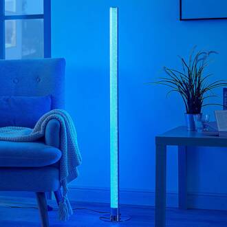 LED vloerlamp Hadis, RGB, afstandsbediening, wit, 120 cm wit, chroom
