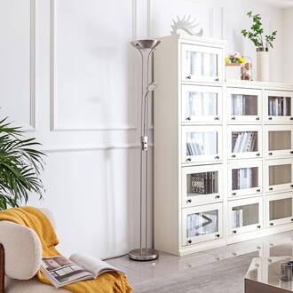 LED vloerlamp Josefin, nikkel, leeslampje, dimbaar satijn nikkel, mat wit